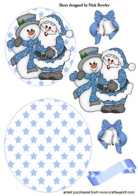 Santa in Blue with Snowman, Rocker Card