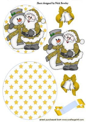 Santa in Gold with Snowman, Rocker Card
