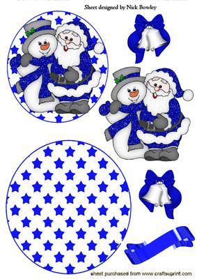 Santa in Royal Blue with Snowman Rocker Card