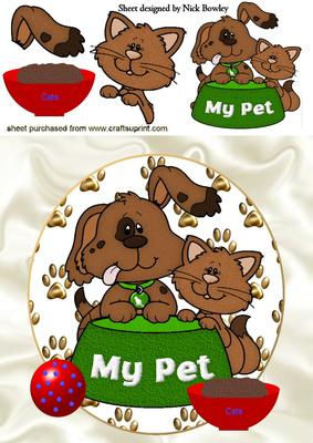 Cute Puppy and Kitty with Ball 8x8