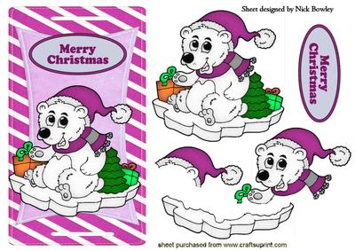 Polar Bear in Pink on Ice on a Stripe Tag