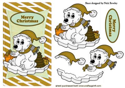 Polar Bear in Gold on Ice on a Stripe Tag