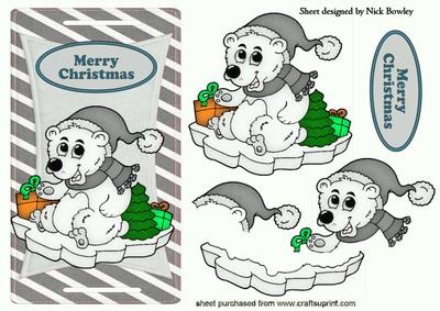 Polar Bear in Silver on Ice on a Stripe Tag