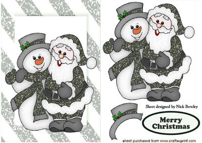 Santa and Snowman in Silver in Striped Frame