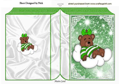 Sleepy Teddy in Green on a Cloud with Stars Folded Book