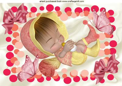 Faerie Baby with Butterflies & Bows in Bubbles Frame A4