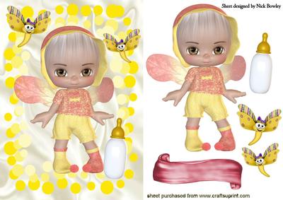 Faerie Baby with Butterflies in Yellow Bubbles Frame