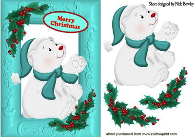 Polar Bear in Turq Hat & Scarf with Holly