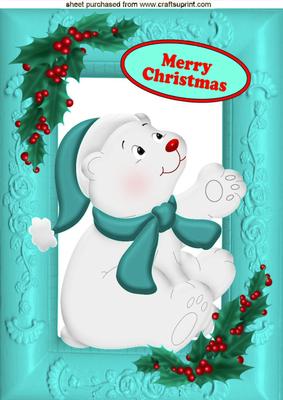 Polar Bear in Turq Hat & Scarf with Holly A4