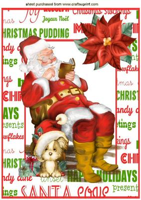Santa in His Chair with a Little Puppy A4