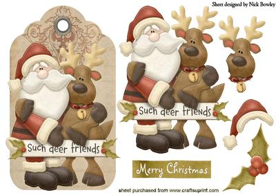 Such Deer Friends Santa and Deer on a Tag