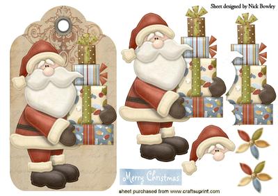 Santa with Lots of Pressies on a Tag