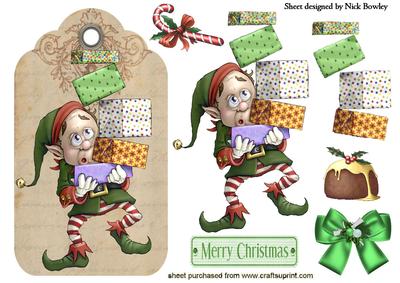Santas Elf with Pressies on a Tag