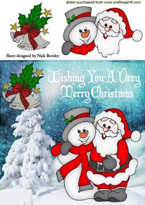 Santa and Snowman with Tree and Bells 8x8