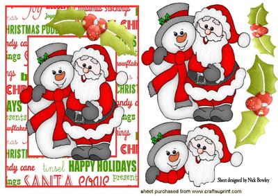 Santa and Snowman with Holly in Word Frame