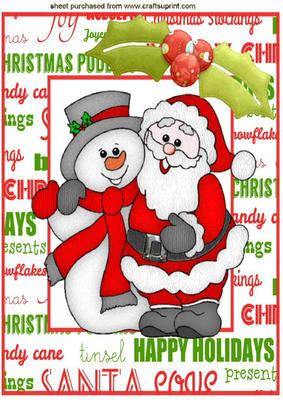 Santa and Snowman with Holly in Word Frame A4