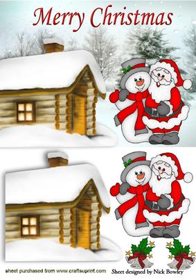 Santa & Snowman with Snow Lodge and Bells