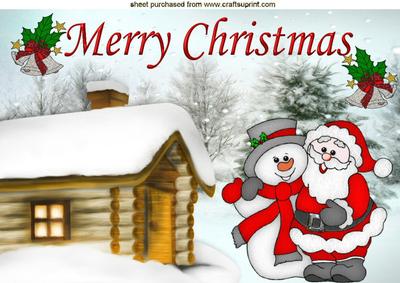 Santa and Snowman with Snow Lodge A4