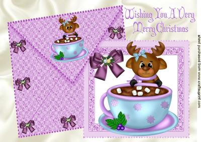 Reindeer with Hot Chocolate Tea Cup in Lilac