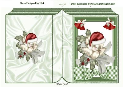 Cute Robin in Santa Hat on Holly with Bow Folded Book