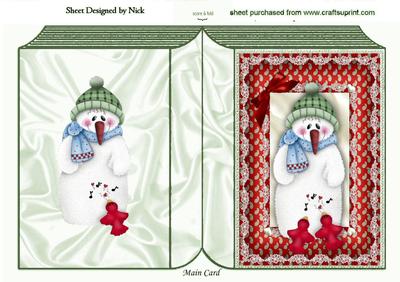 Cute Snowman with Little Robbins in Frame Folded Book