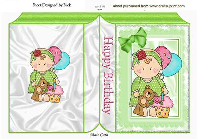 Baby Girl with Balloons and Cupcake with Bow Folded Book
