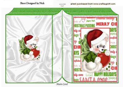 Little Bear in Santa Hat with Heart Folded Book