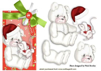 Little White Bear, and White Mouse on Christmas Tag