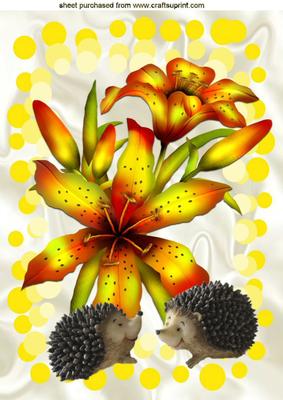Yellow/orange Autumn Flowers with Hedgehogs A4