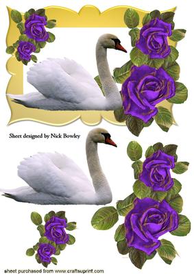 Beautiful White Swan with Purple Roses