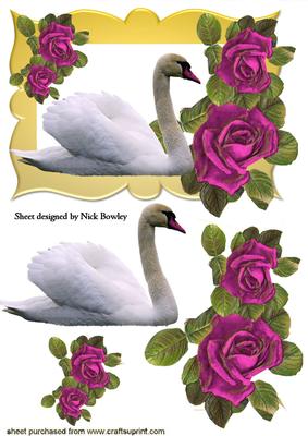 Beautiful White Swan with Pink Roses