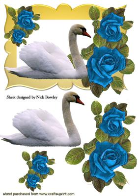 Beautiful White Swan with Turq Roses