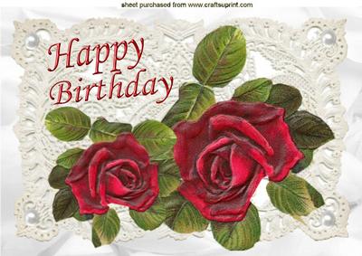 Beautiful Red Roses on Vintage Lace for Birthday A4