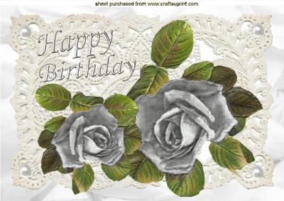 Beautiful Silver Roses on Vintage Lace for Birthday A4