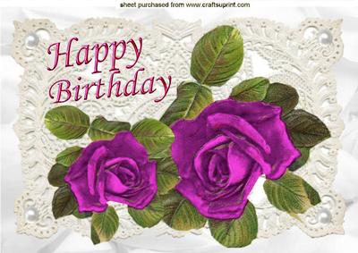 Beautiful Pink Roses on Vintage Lace for Birthday A4