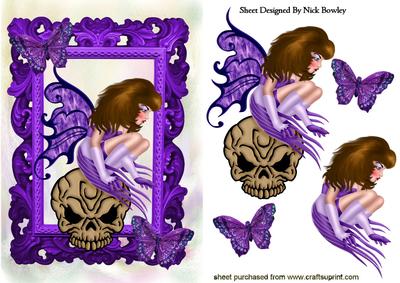 Gothic Faerie in Purple Sitting on a Skull