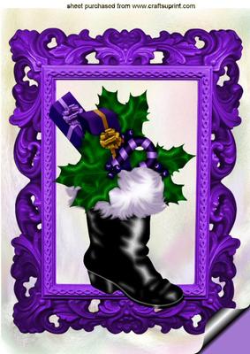Santa Boot with Purple Bow and Candy Cane A4
