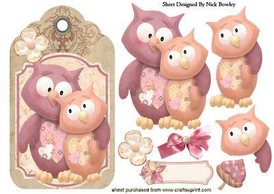 Cuddly Owls with Bow on a Tag