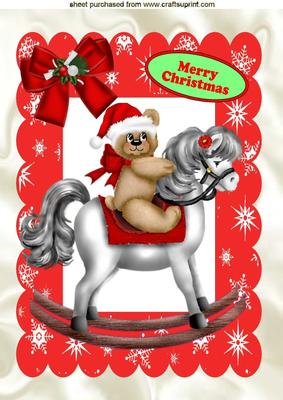 Teddy with Santa Hat on , with Rocking Horse A4