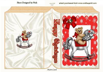 Teddy with Santa Hat on Rocking Horse Folded Book