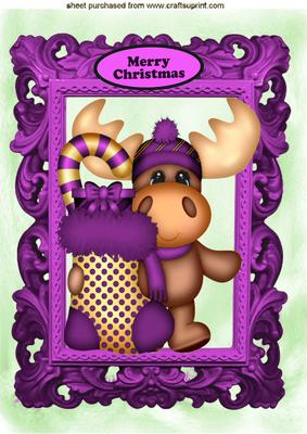 Moose with Christmas Stocking in Pink A4