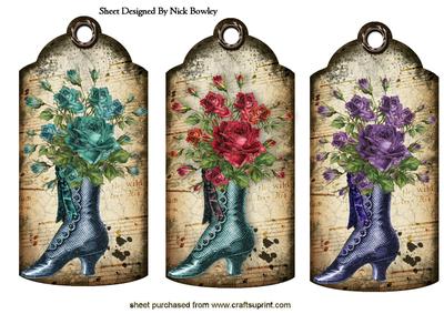 Vintage Boot with Flowers on Vintage Music Tags