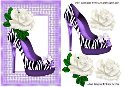 Lovely Purple Zebra Print Shoe with White Rose