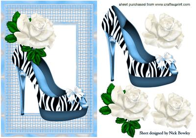Lovely Blue Zebra Print Shoe with White Rose