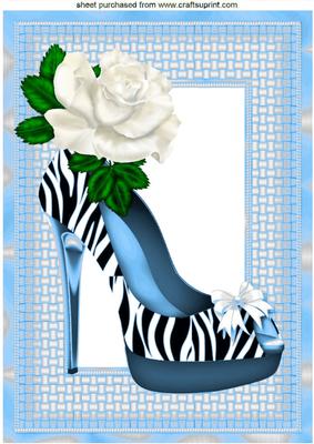 Lovely Blue Zebra Print Shoe with White Rose A4