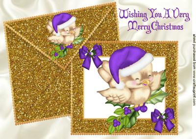 Cute Robin in Purple Santa Hat, Card & Envelope A4