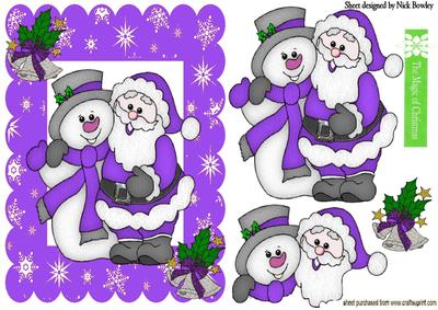 Santa and Snowman in Purple Star Frame