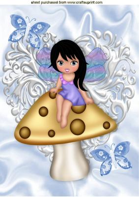 Sweet Faerie Sitting on a Mushroom A4