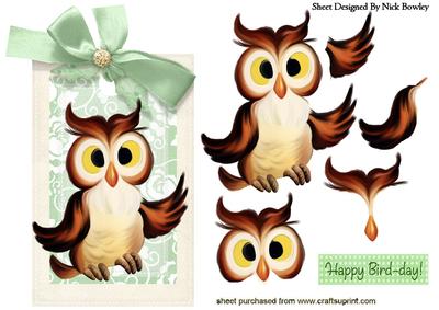 Cute Brown Owl on a Tag with Bow