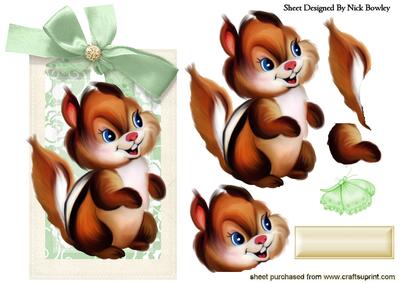 Cute Chipmunk on Tag with Butterfly and Bow